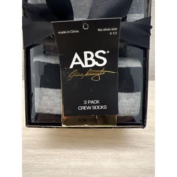 ABS Allen Schwartz 3 Pairs Fits Shoe Sz 4-10 Striped Black Gray White Crew Socks - Picture 2 of 10